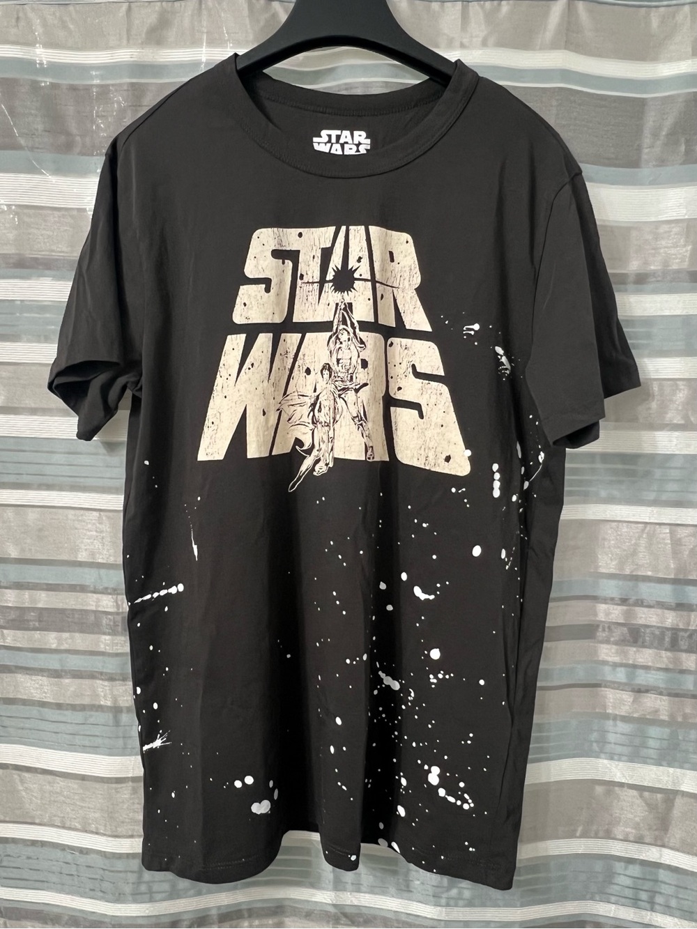 Star Wars Black Tee with White Logo and Splatter